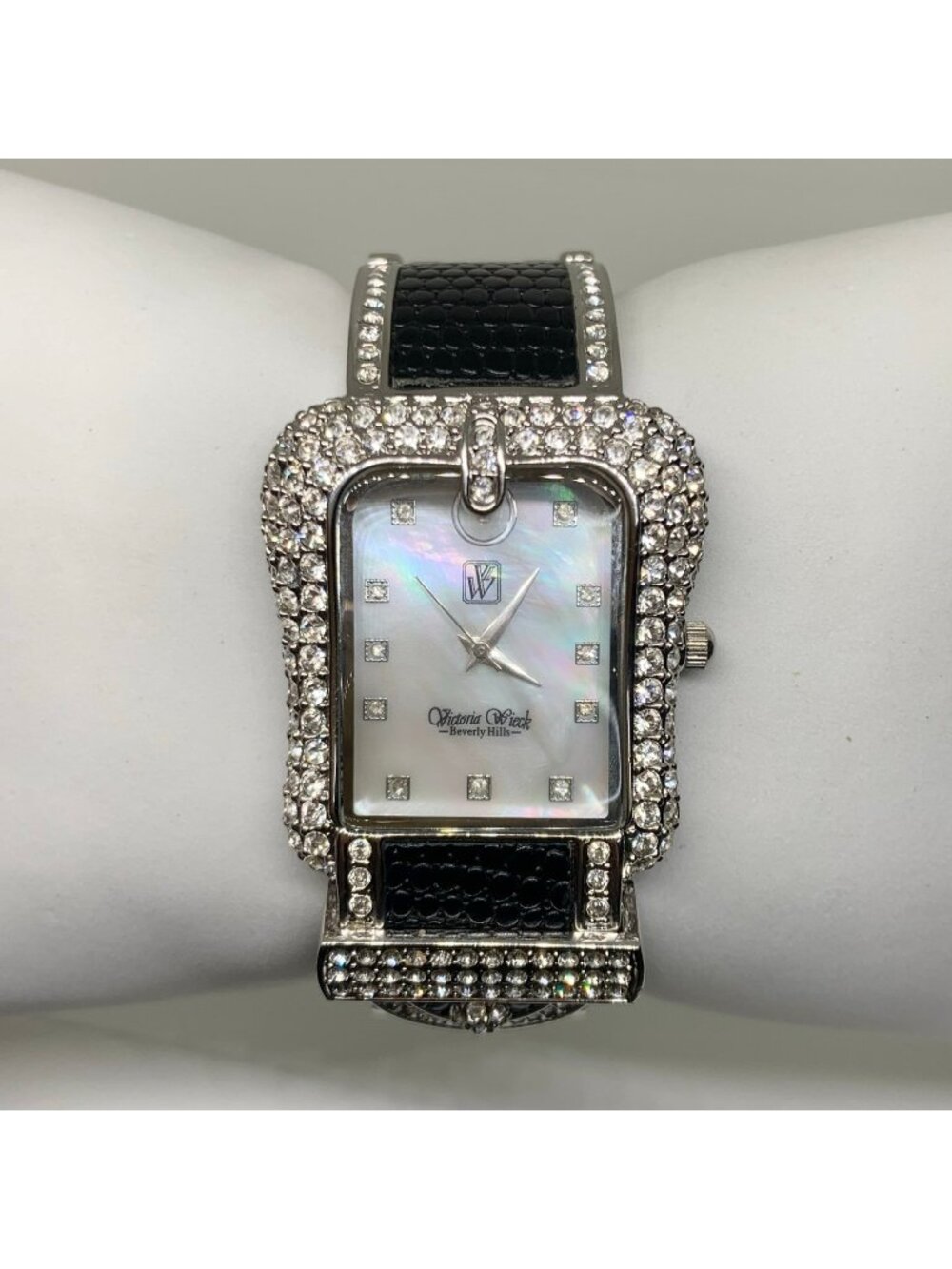 Victoria Wieck Crystal belt style cuff bracelet watch two tone mop dial running